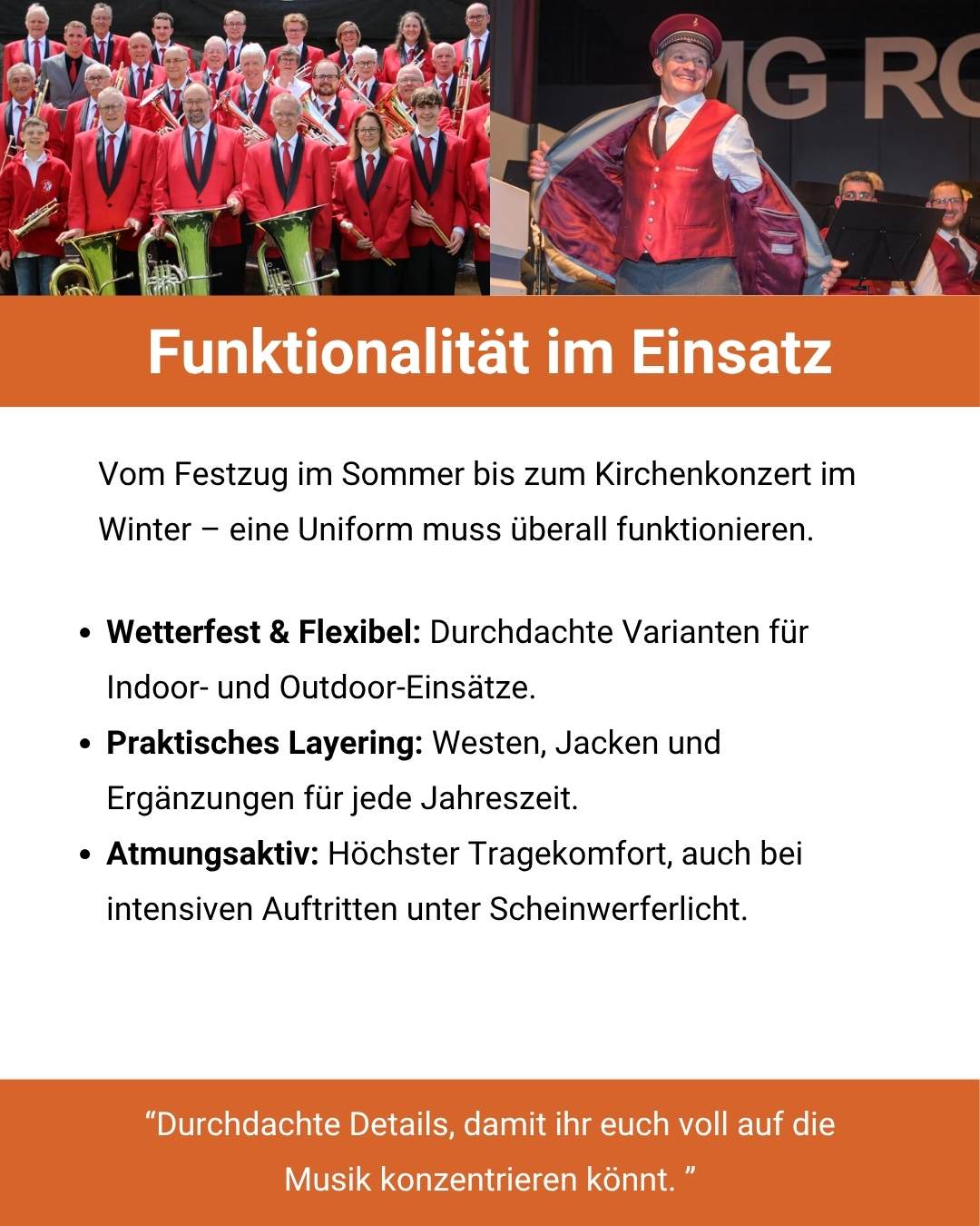 Die wichtigsten Kriterien für Musikuniformen 5 Musikuniformen Funktionalität